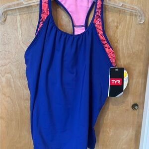 TYR Royal Blue Swim Tank with Pink Accent